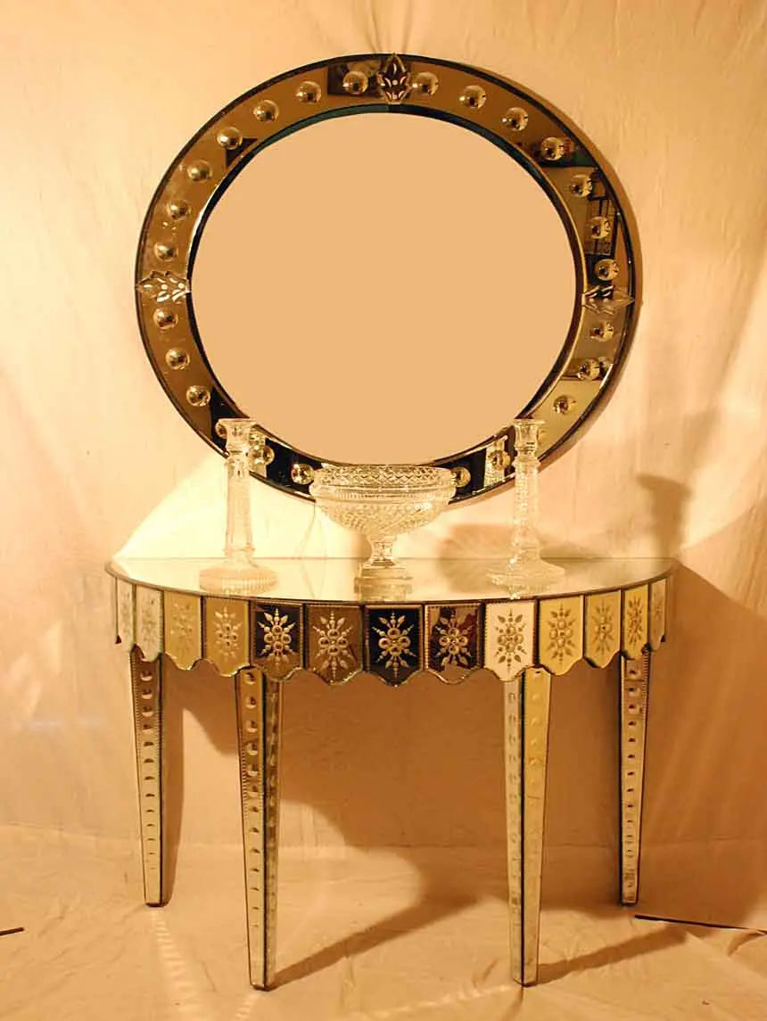 HALF MOON CONSOLE TABLE WITH MIRROR CWM-160 Venetian Design