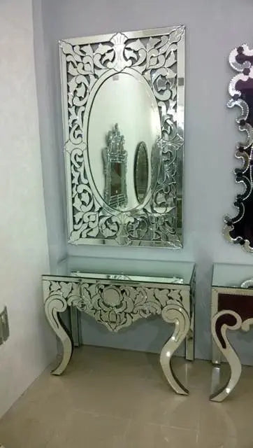 CARVED CONSOLE TABLE WITH MIRROR CWM-615 Venetian Design